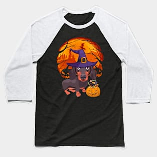 Dachshund pumpkin witch Baseball T-Shirt